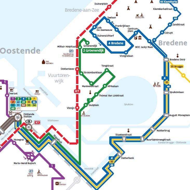 Kaart bus lijn 9 met overstap naar lijn 2